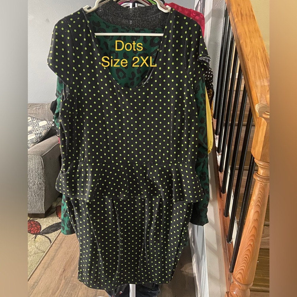 Black and green polka dot peplum dress size 2X from Dots